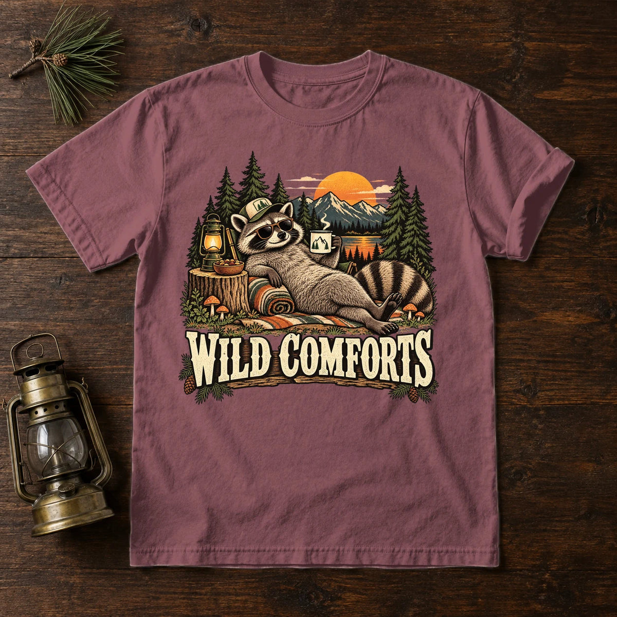 Wild Comforts Raccoon Graphic Tee on Brick Premium Tee