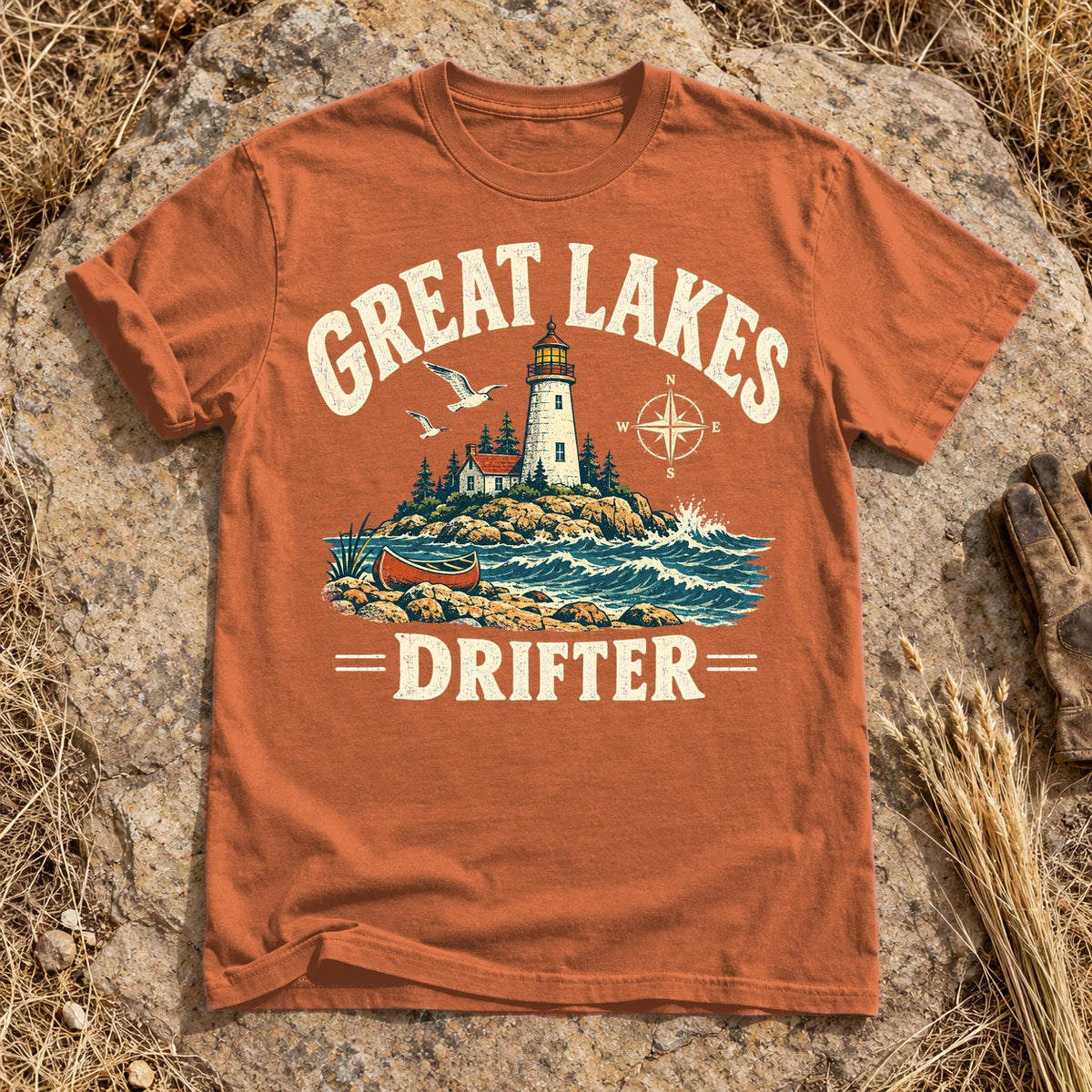 Great Lakes Drifter Lighthouse Graphic Tee on Yam Premium Tee