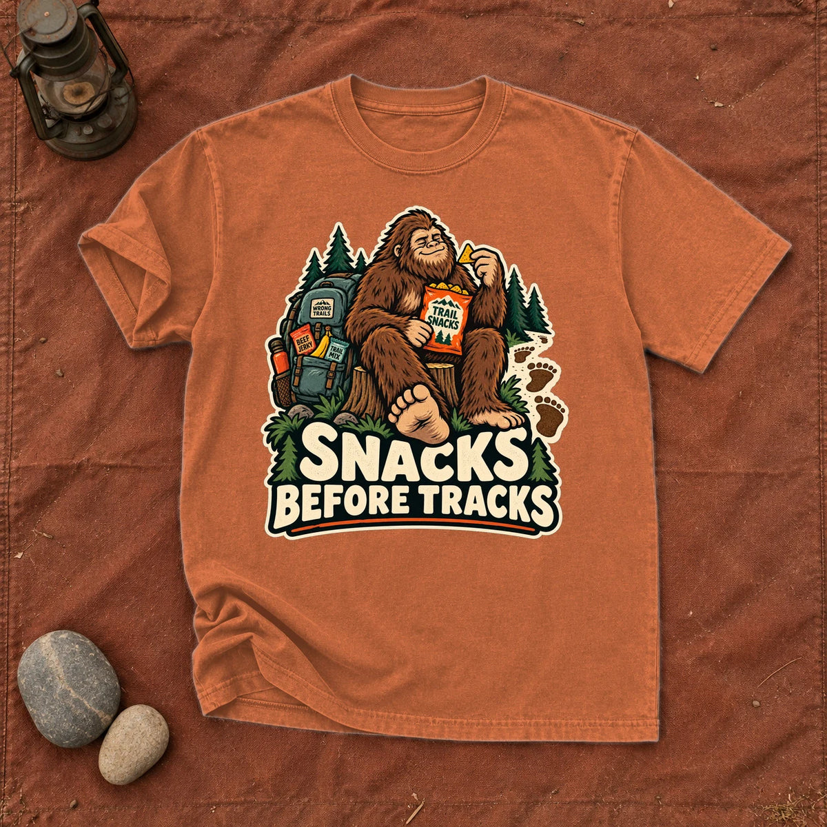 Snacks Before Tracks Bigfoot Graphic Tee on Yam Premium Tee