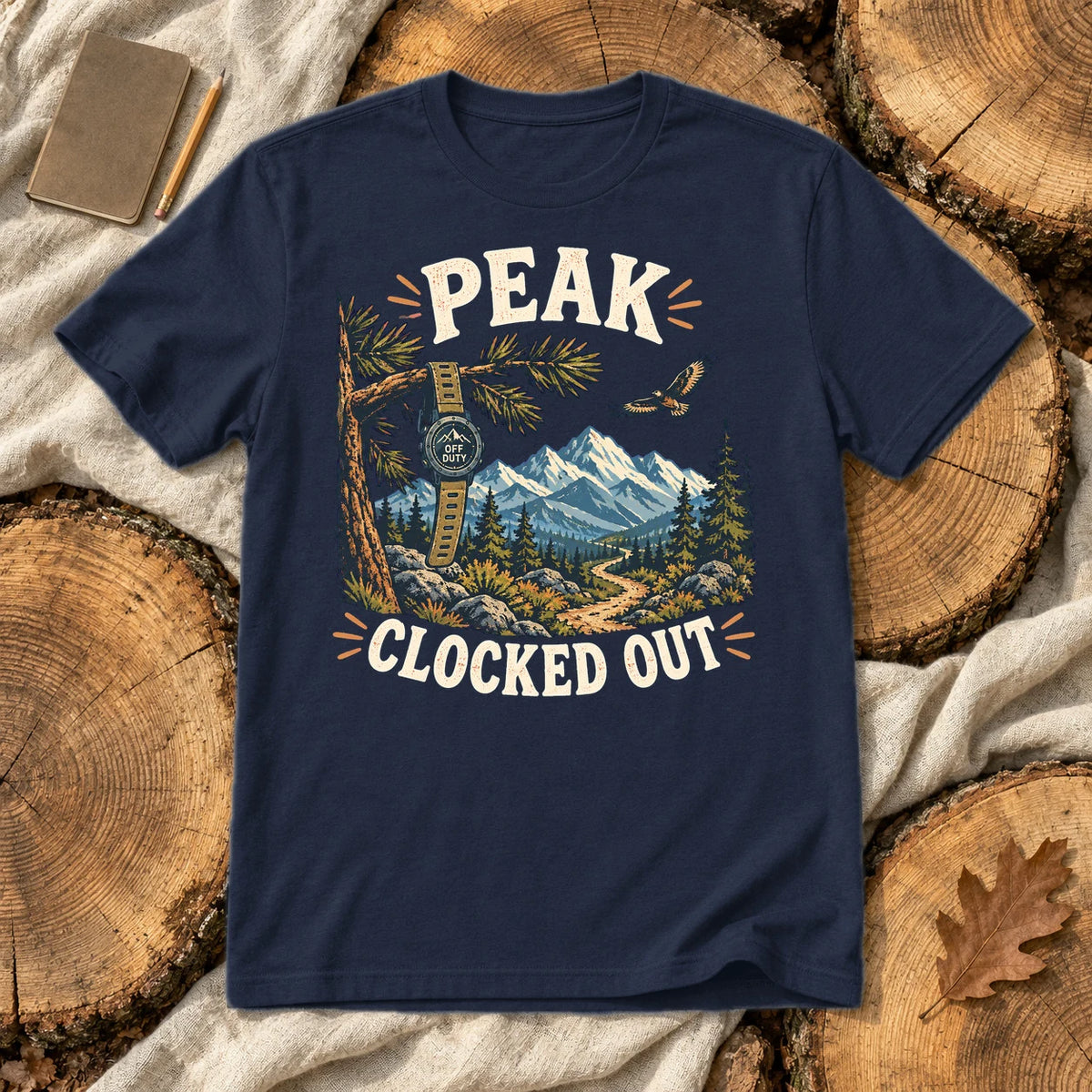 Peak Clocked Out Graphic Tee on Navy Everyday Soft Tee