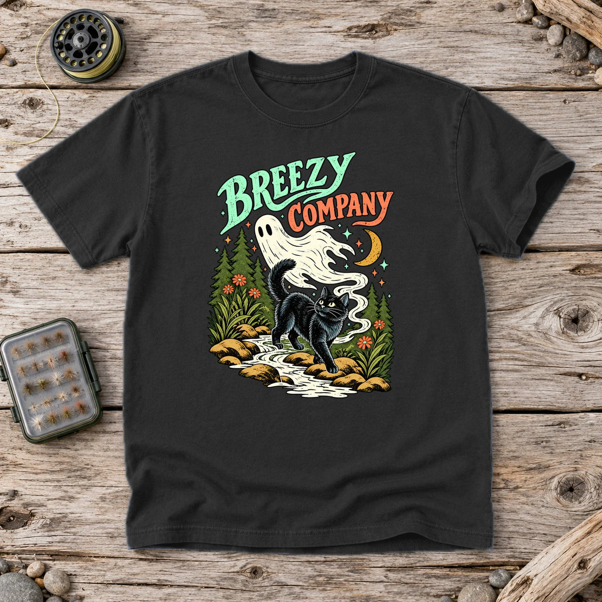 Breezy Company Ghost & Cat Graphic Tee on Black Premium Tee