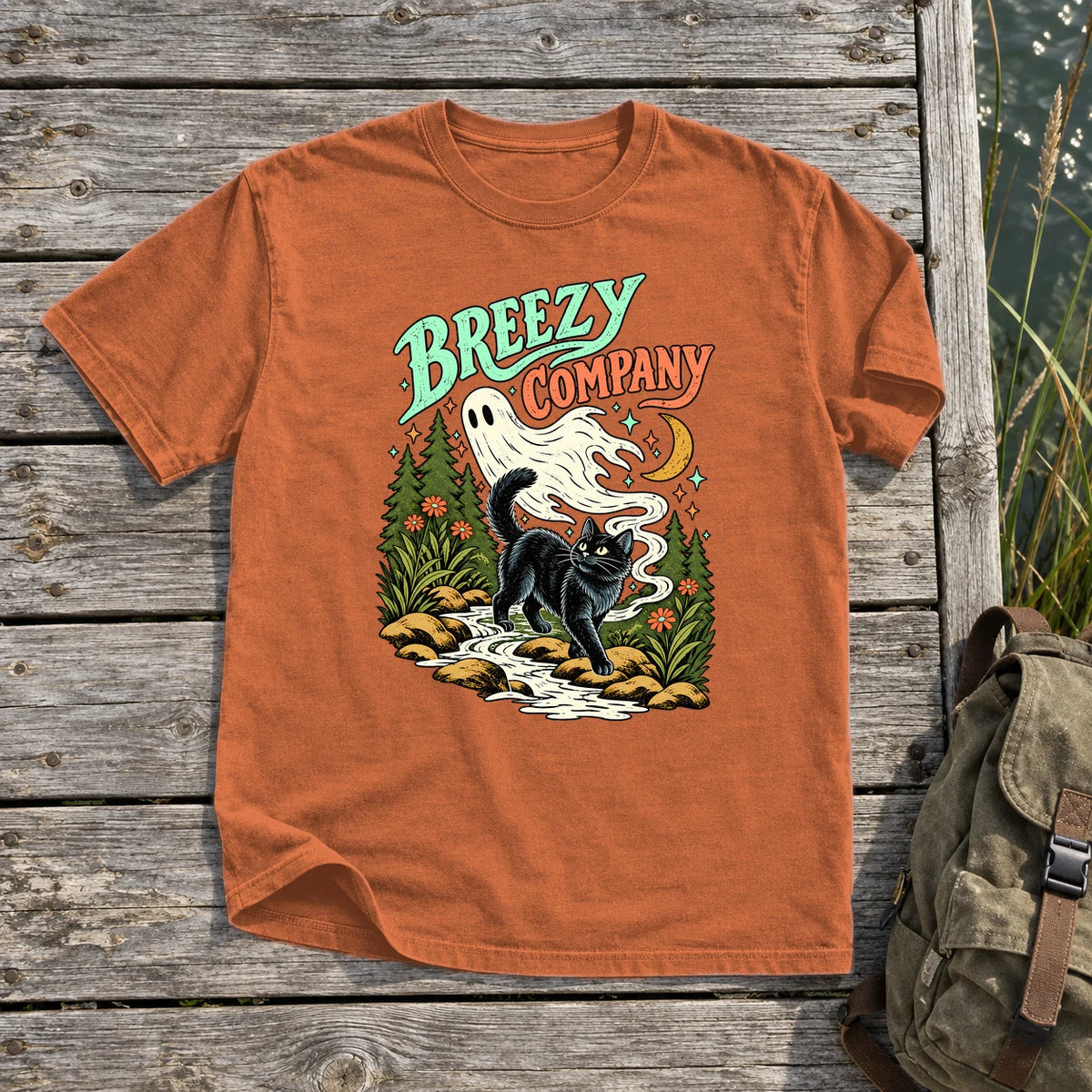 Breezy Company Ghost & Cat Graphic Tee on Yam Premium Tee