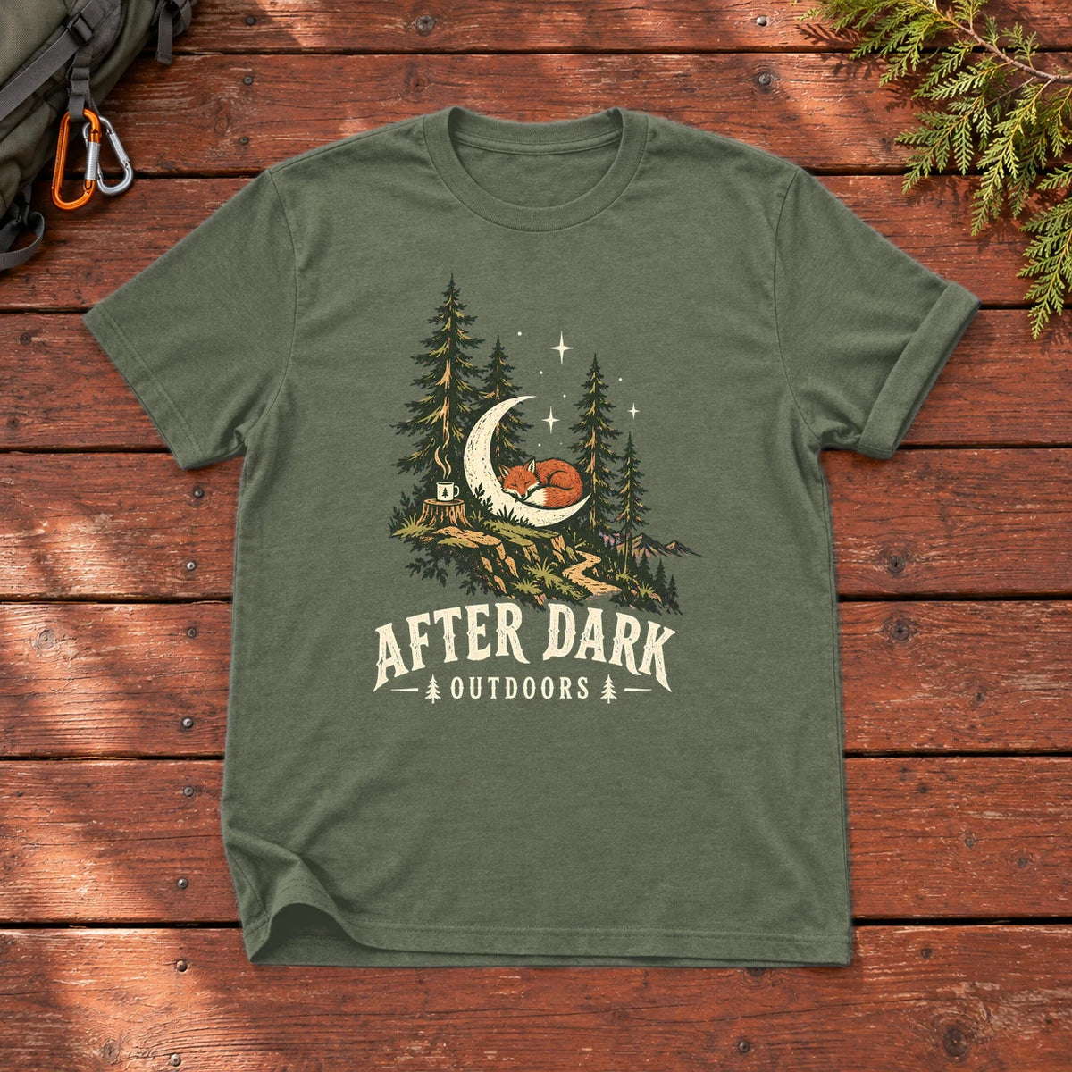 After Dark Outdoors Fox Graphic Tee on Military Green Everyday Soft Tee