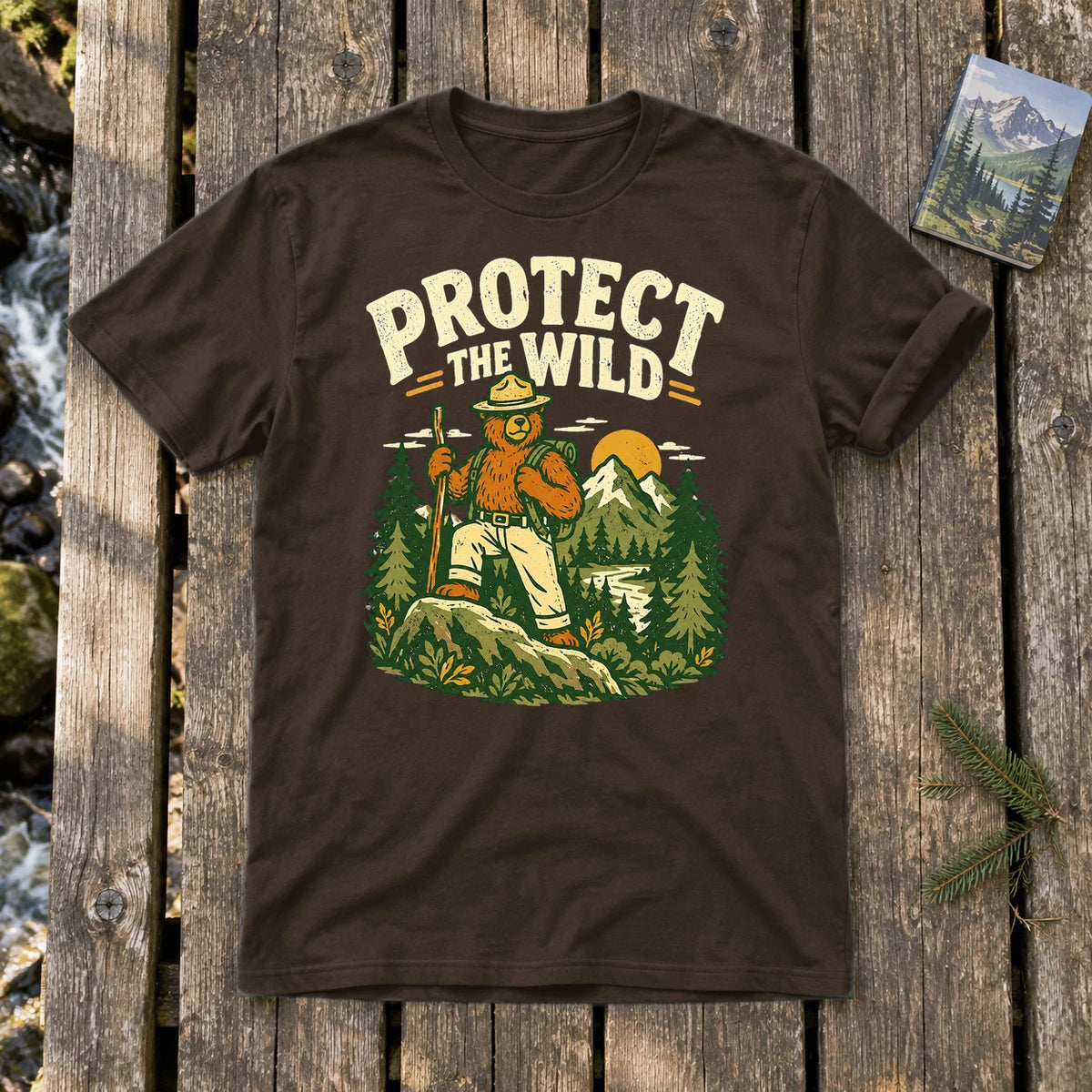 Protect The Wild Ranger Bear Graphic Tee on Dark Chocolate Everyday Soft Tee