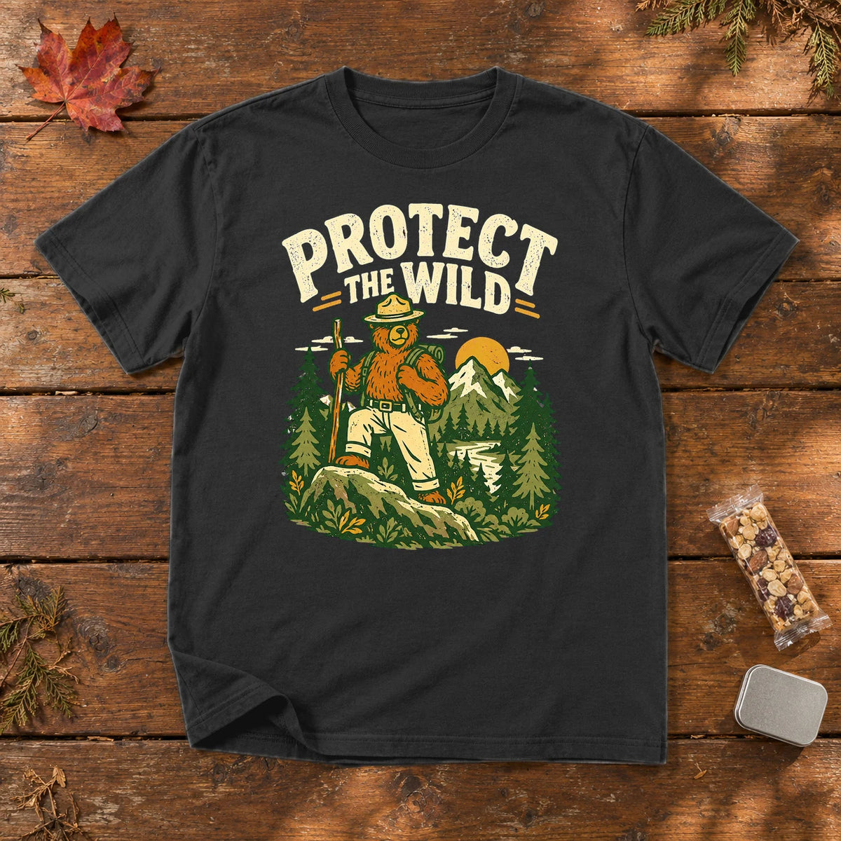 Protect The Wild Ranger Bear Graphic Tee on Black Premium Tee
