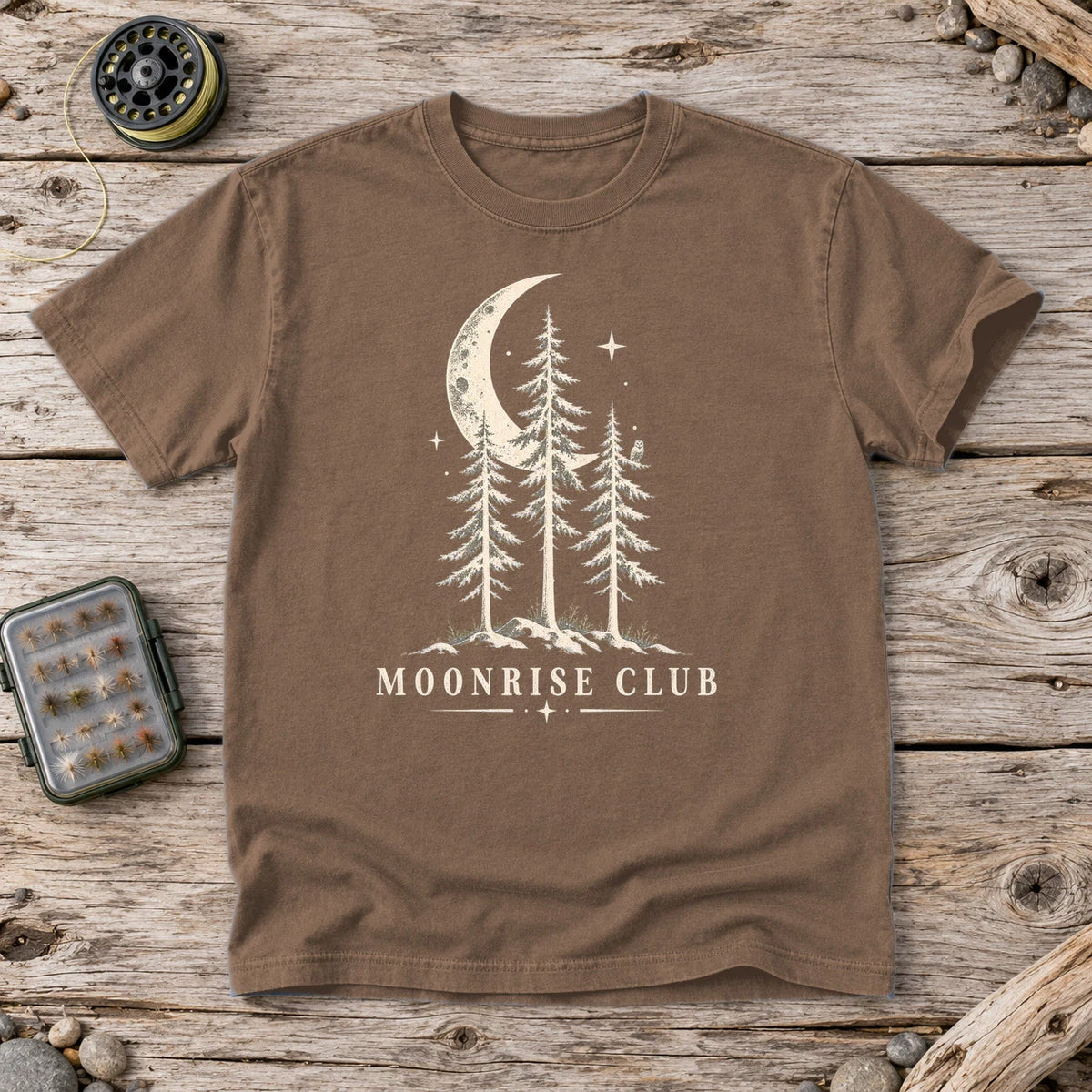 Moonrise Club Celestial Forest Graphic Tee on Espresso Premium Tee