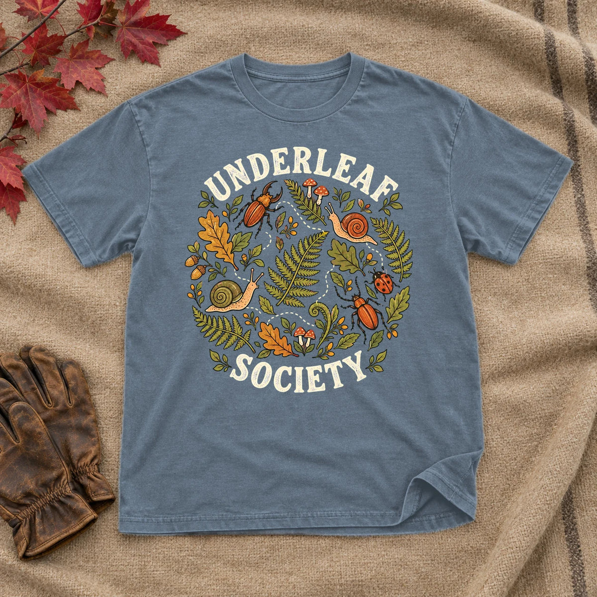 Underleaf Society Botanical Graphic Tee on Heather Indigo Everyday Soft Tee