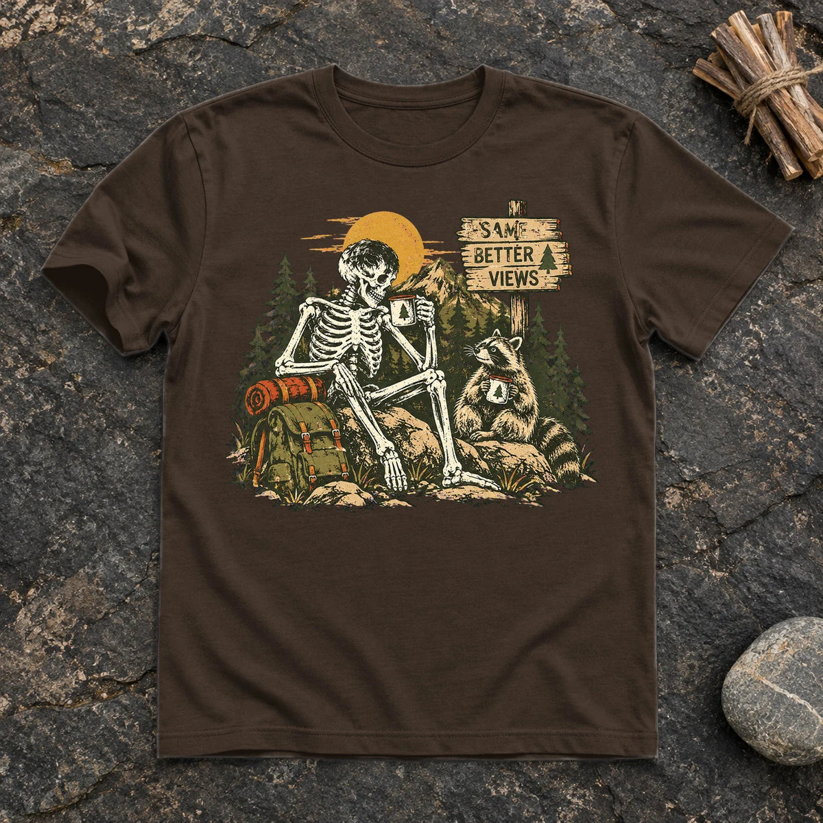 Better Views Skeleton Graphic Tee on Dark Chocolate Everyday Soft Tee