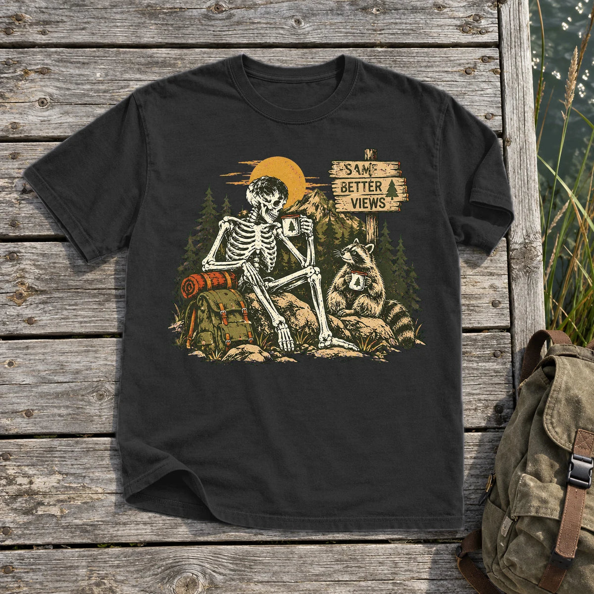 Better Views Skeleton Graphic Tee on Black Premium Tee