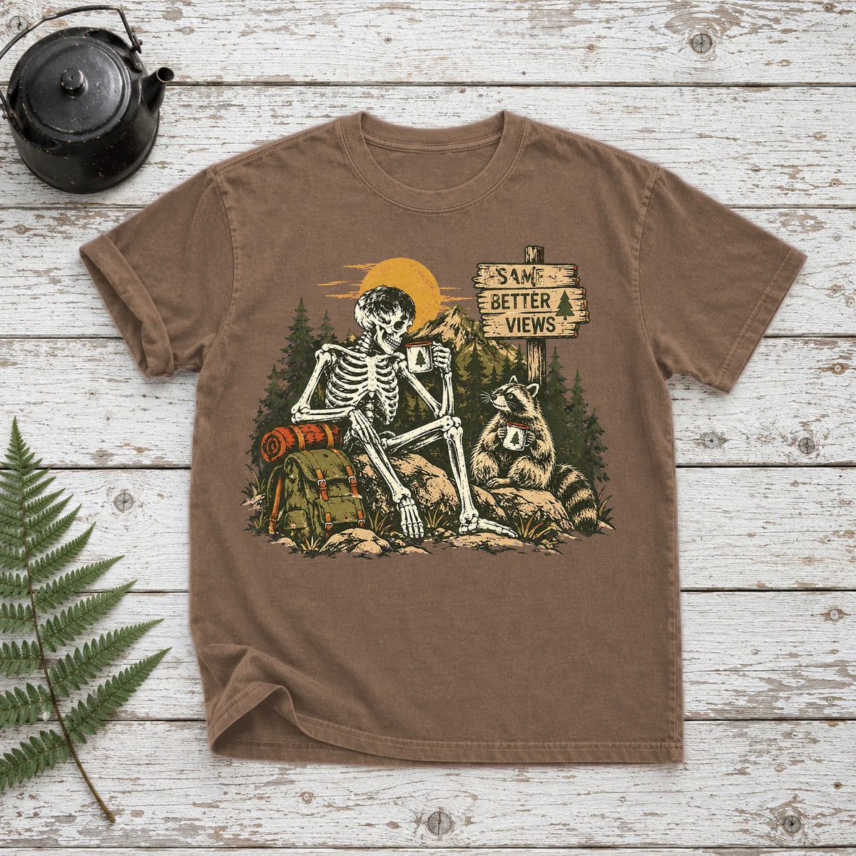 Better Views Skeleton Graphic Tee on Espresso Premium Tee