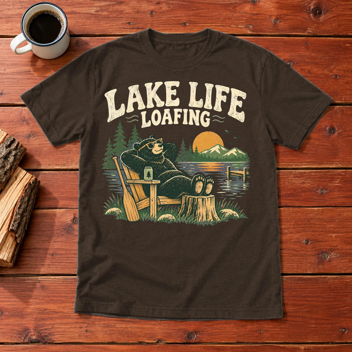 Lake Life Loafing Bear Graphic Tee on Dark Chocolate Everyday Soft Tee