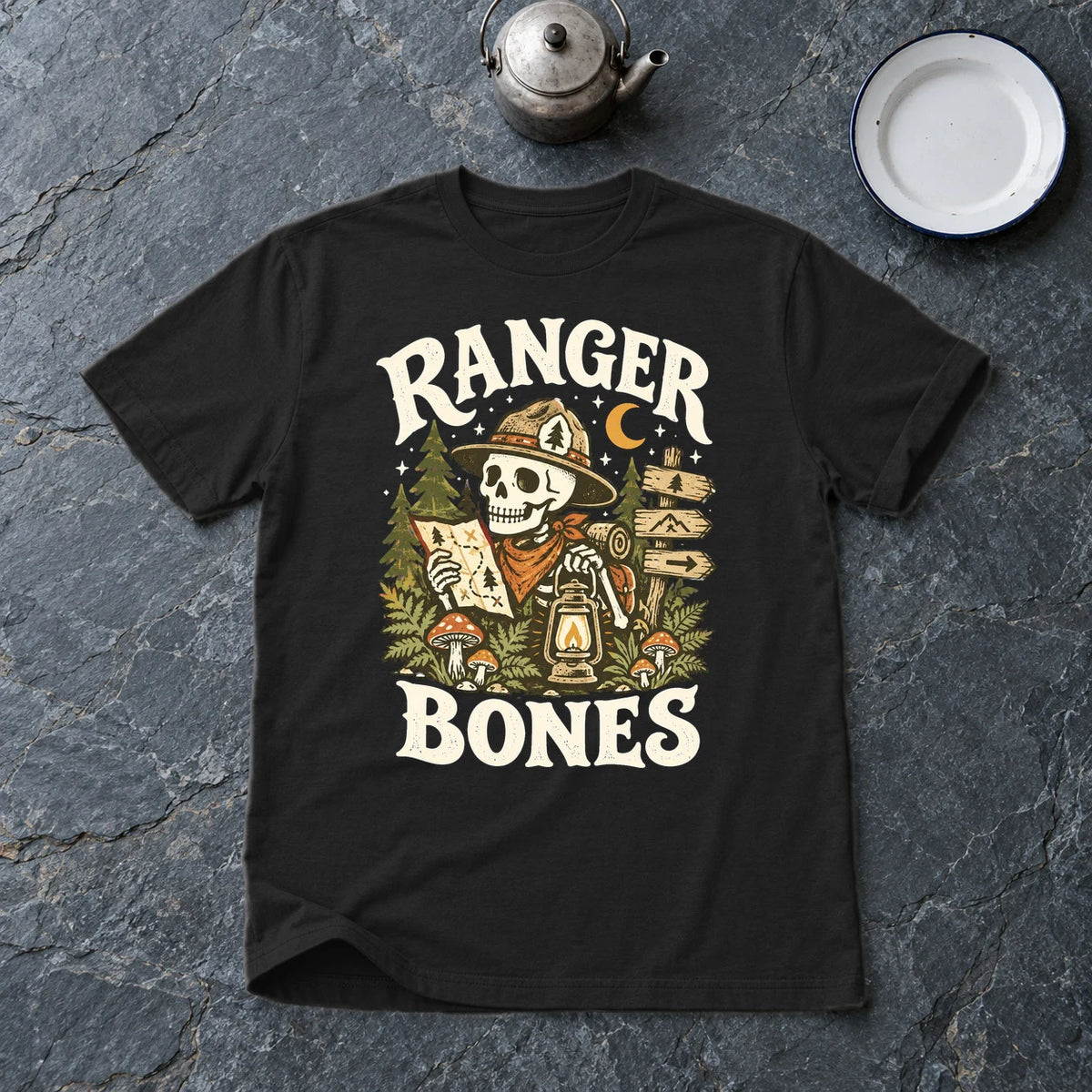 Ranger Bones Vintage Trail Graphic Tee on Black Everyday Soft Tee