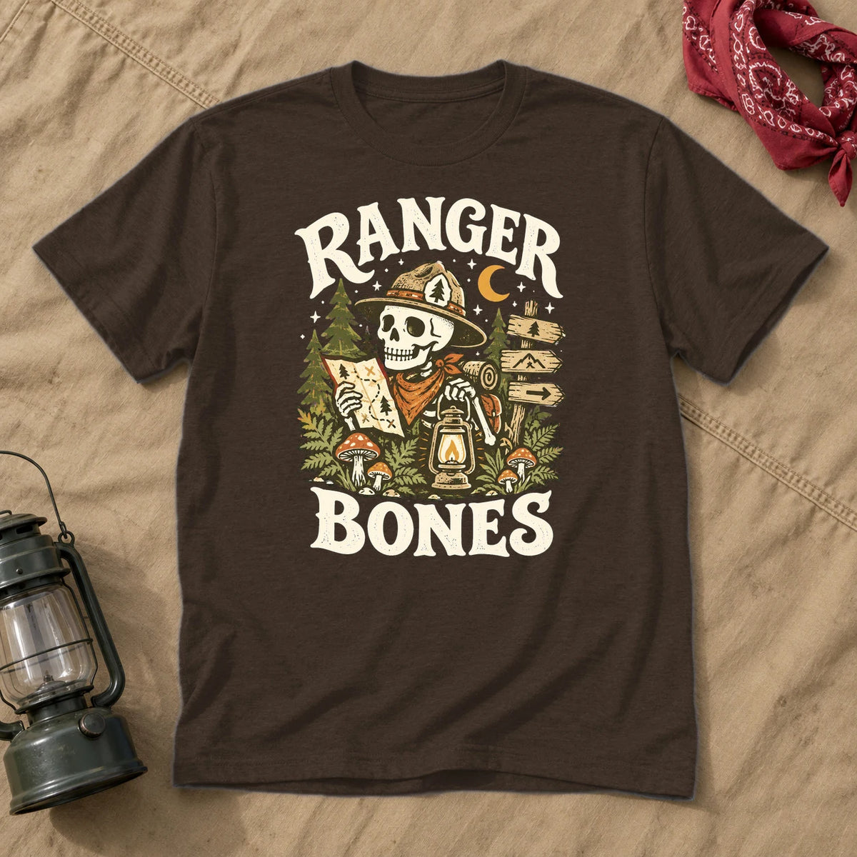 Ranger Bones Vintage Trail Graphic Tee on Dark Chocolate Everyday Soft Tee