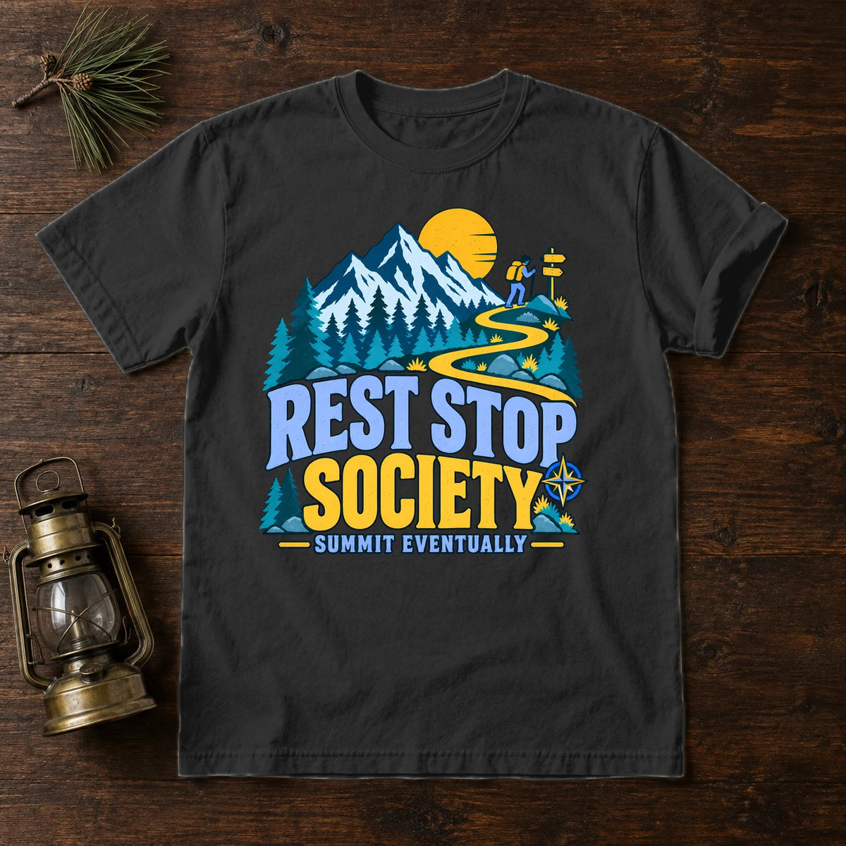 Rest Stop Society Graphic Tee on Black Premium Tee