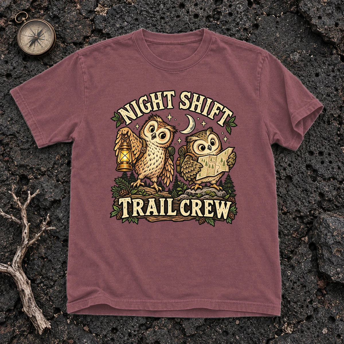 Night Shift Trail Crew Graphic Tee on Brick Premium Tee