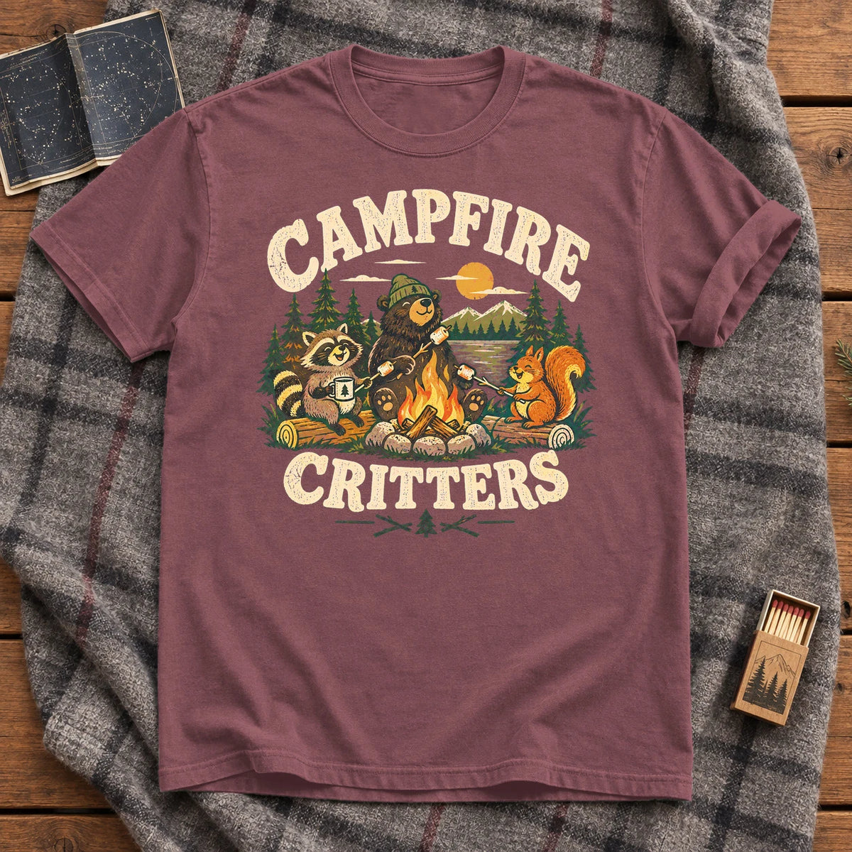 Campfire Critters Vintage Graphic Tee on Brick Premium Tee