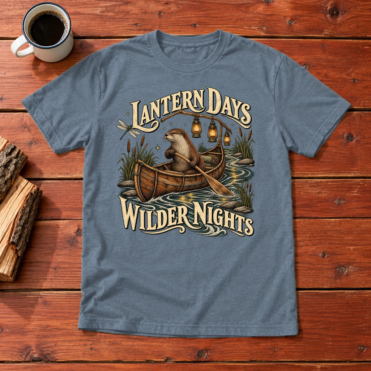 Lantern Days Wilder Nights Otter Graphic Tee on Heather Indigo Everyday Soft Tee