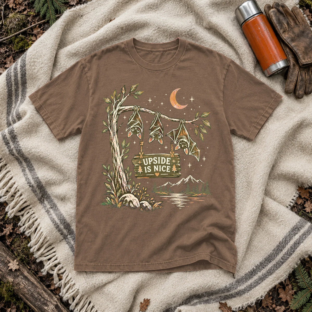 Upside Is Nice Bat Graphic Tee on Espresso Premium Tee