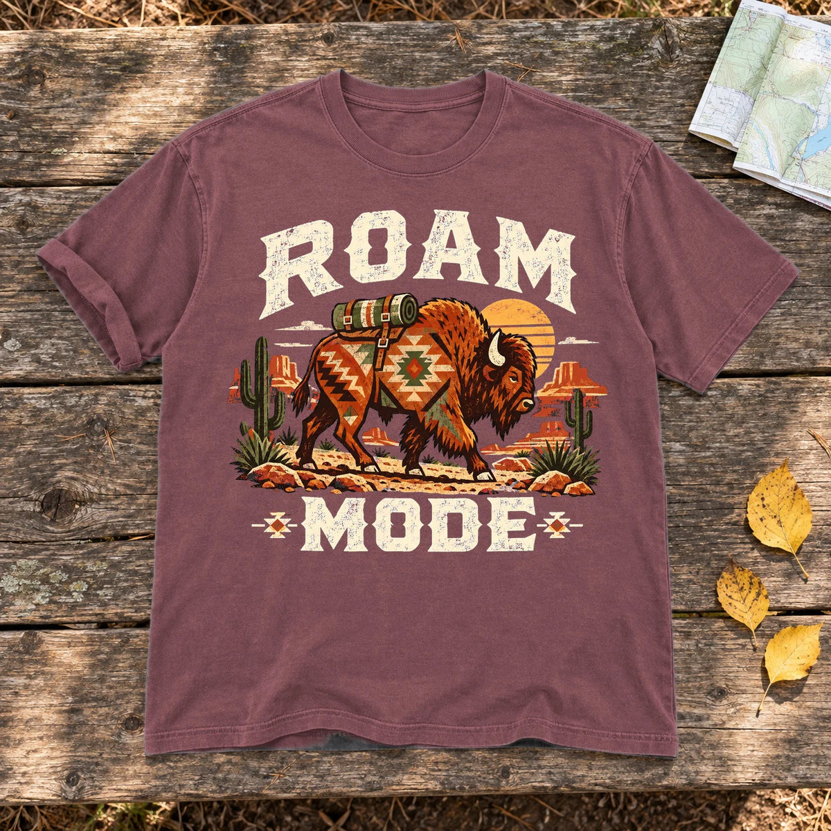 Roam Mode Desert Bison Graphic Tee on Brick Premium Tee