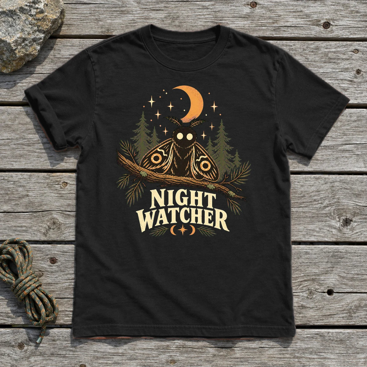 Night Watcher Moth Graphic Tee on Black Everyday Soft Tee