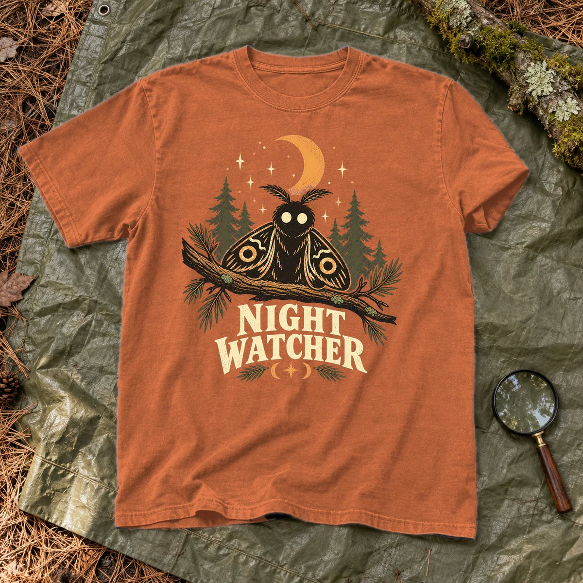 Night Watcher Moth Graphic Tee on Yam Premium Tee