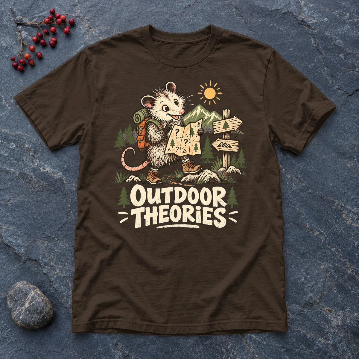 Outdoor Theories Possum Graphic Tee on Dark Chocolate Everyday Soft Tee