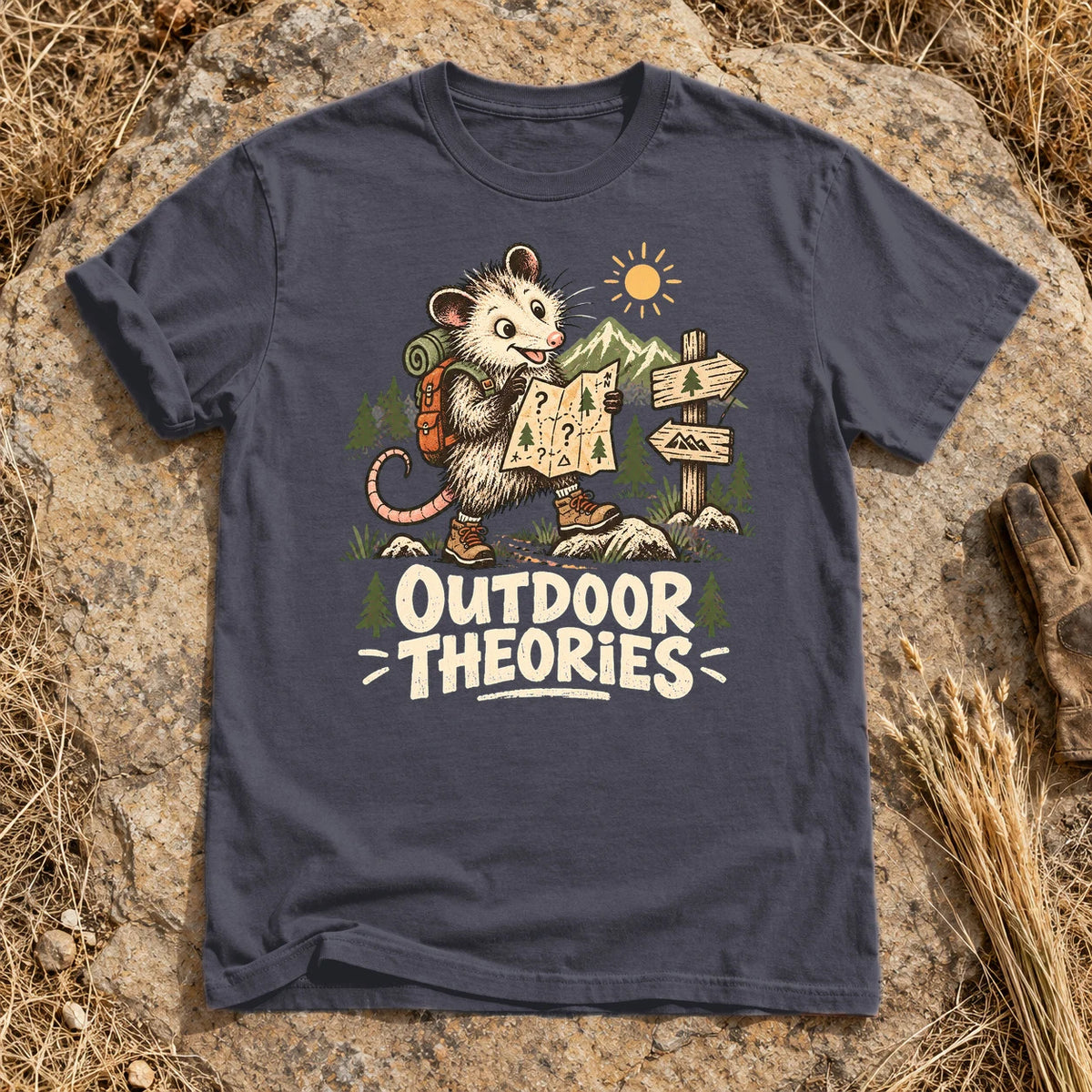 Outdoor Theories Possum Graphic Tee on Navy Premium Tee