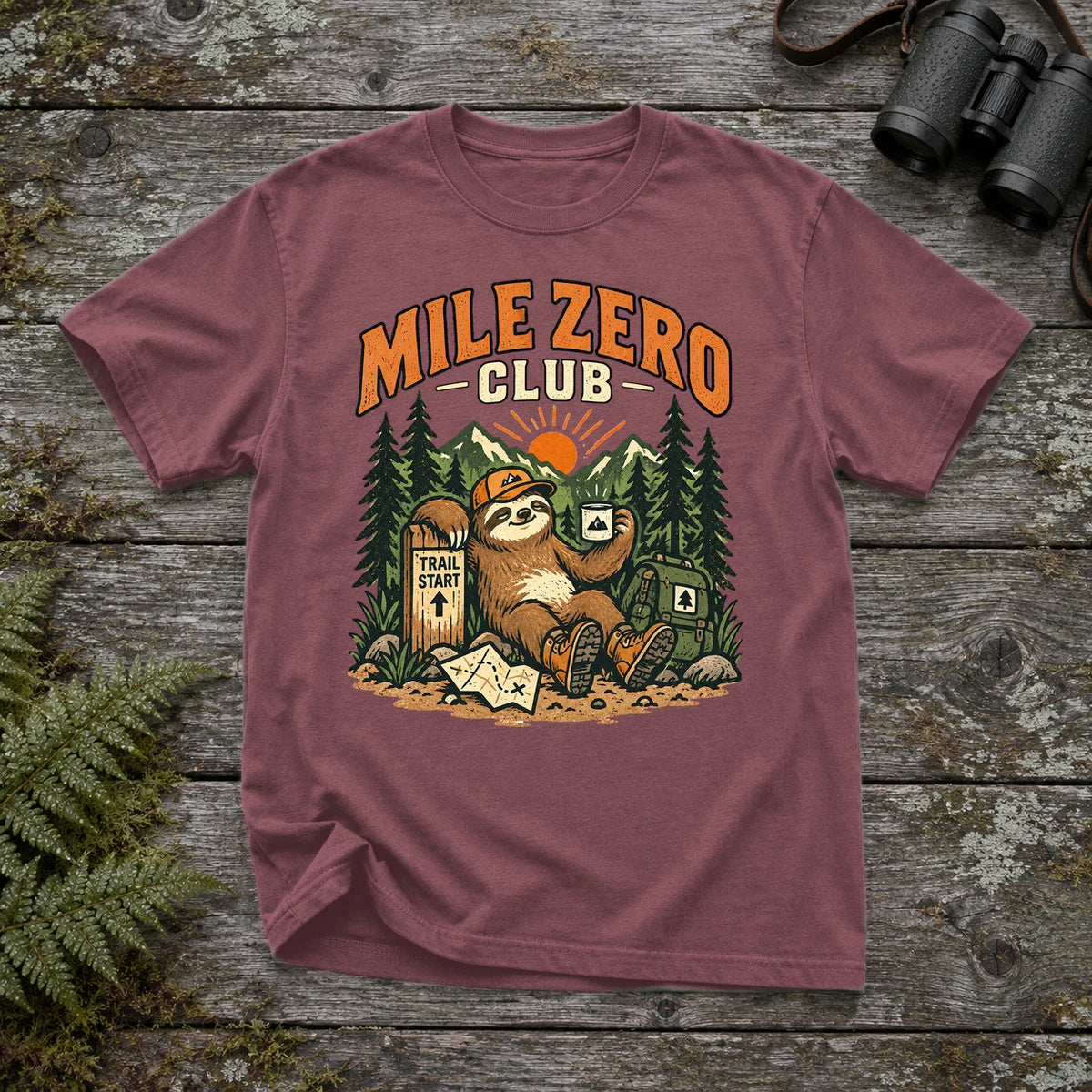 Mile Zero Club Sloth Hiking Graphic Tee on Brick Premium Tee