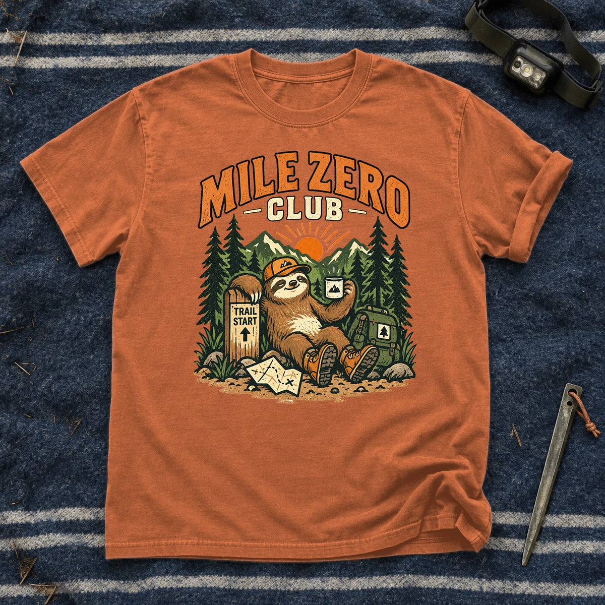 Mile Zero Club Sloth Hiking Graphic Tee on Yam Premium Tee