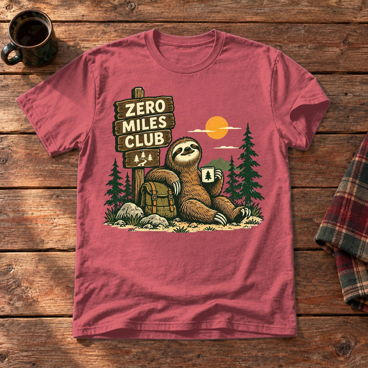 Zero Miles Club Sloth Graphic Tee on Heather Red Everyday Soft Tee