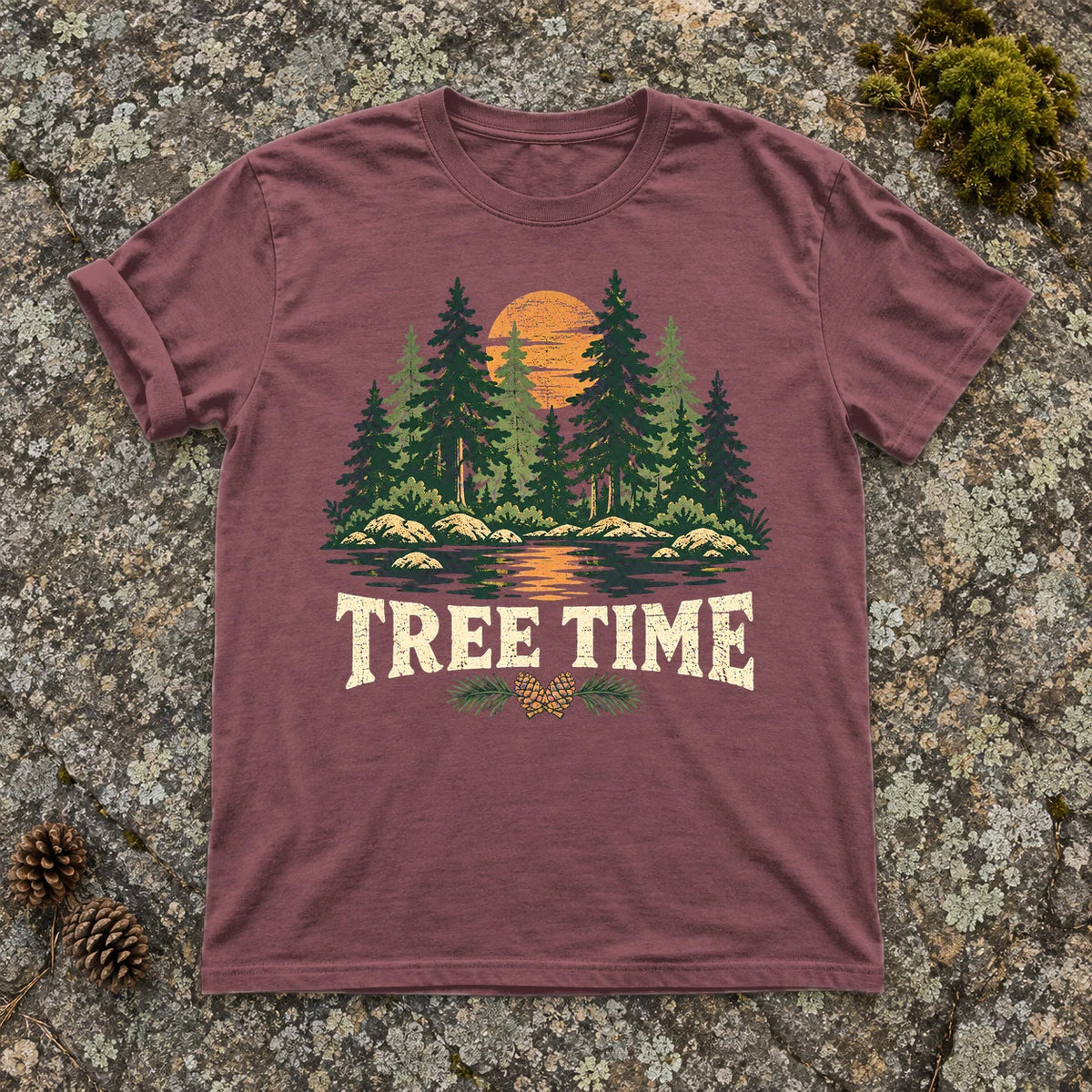 Tree Time Vintage Nature Graphic Tee on Brick Premium Tee