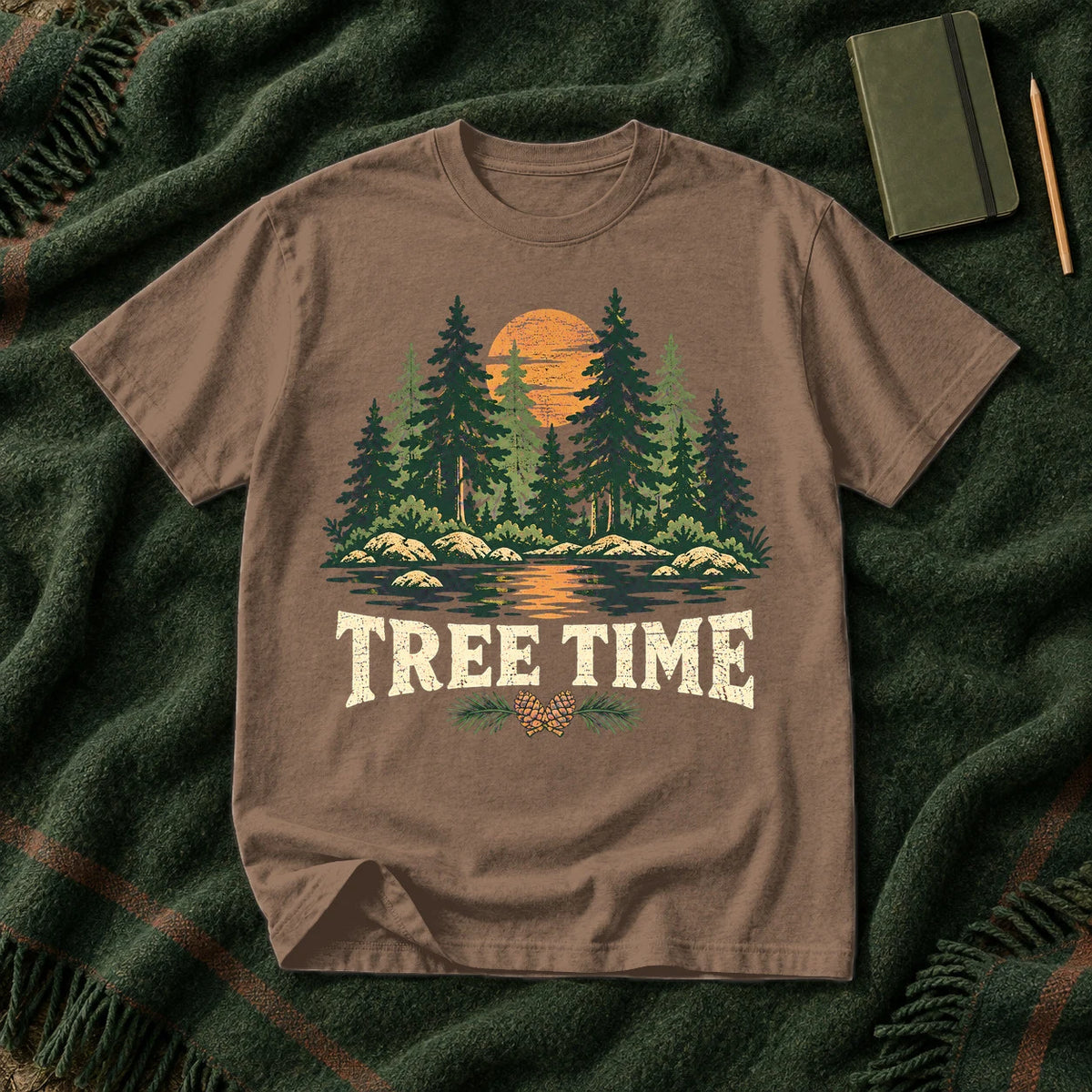 Tree Time Vintage Nature Graphic Tee on Espresso Premium Tee