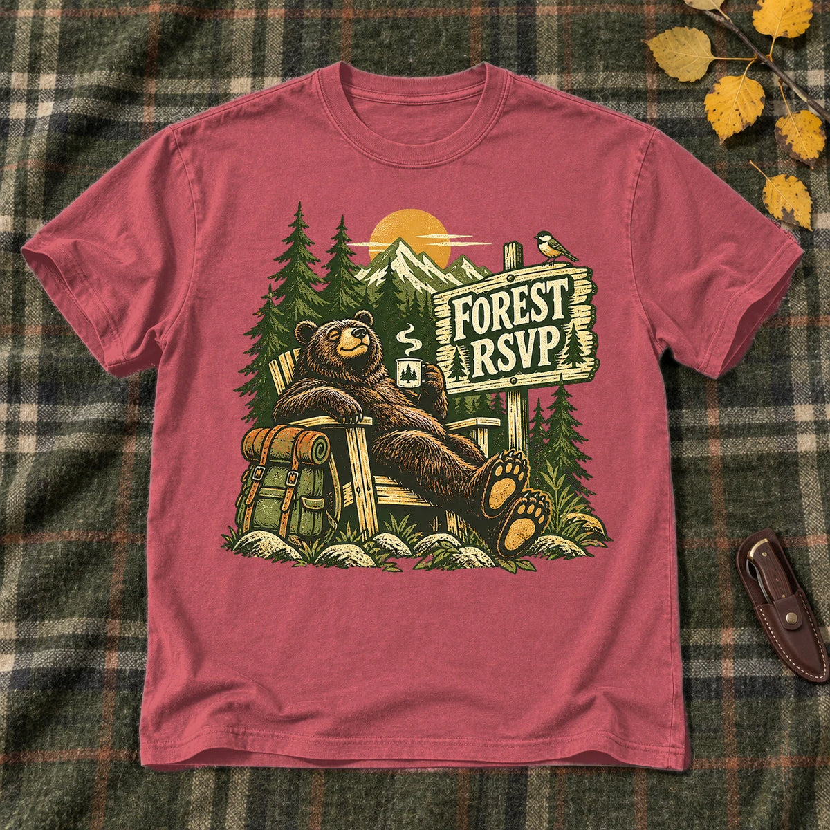 Forest RSVP Vintage Bear Graphic Tee on Heather Red Everyday Soft Tee