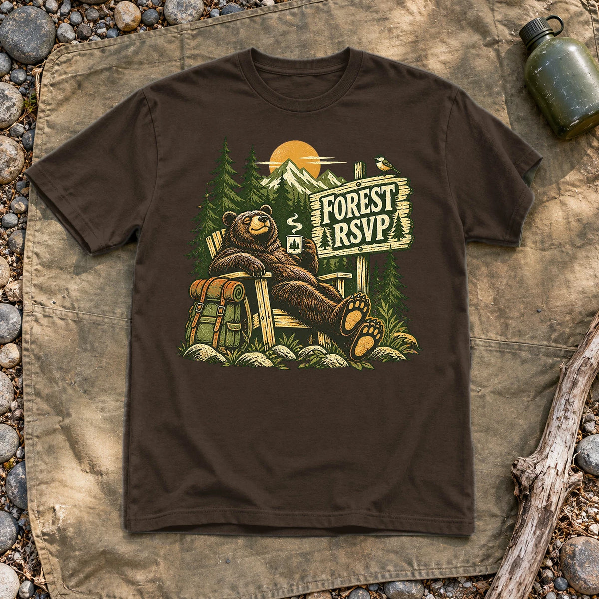 Forest RSVP Vintage Bear Graphic Tee on Dark Chocolate Everyday Soft Tee