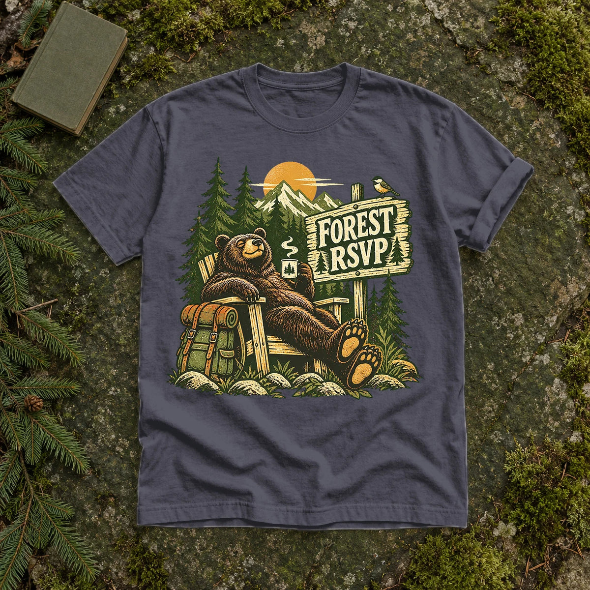 Forest RSVP Vintage Bear Graphic Tee on Navy Premium Tee