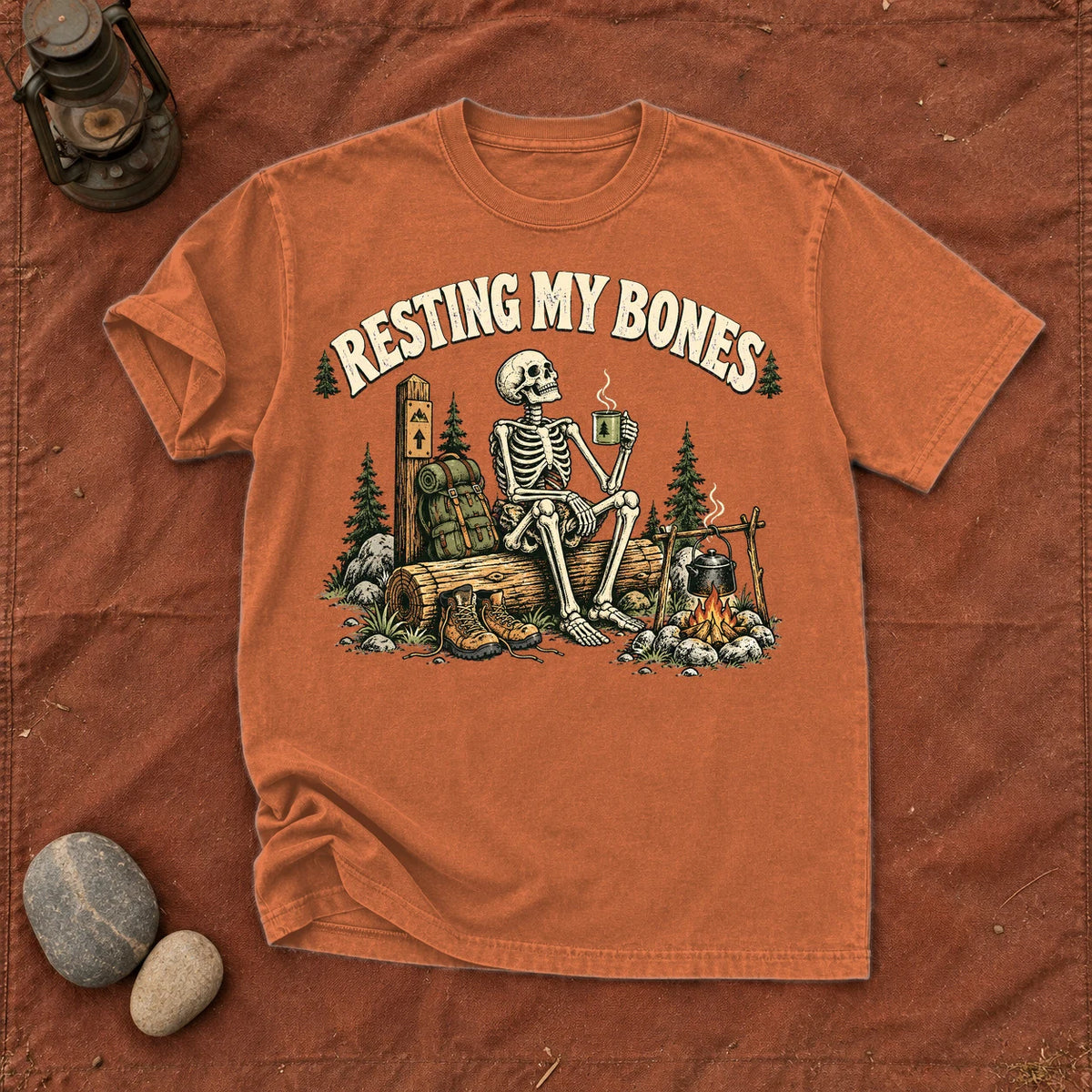 Resting My Bones Camping Graphic Tee on Yam Premium Tee