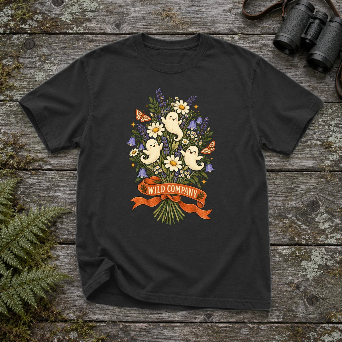 Wild Company Ghost Bouquet Graphic Tee on Black Premium Tee