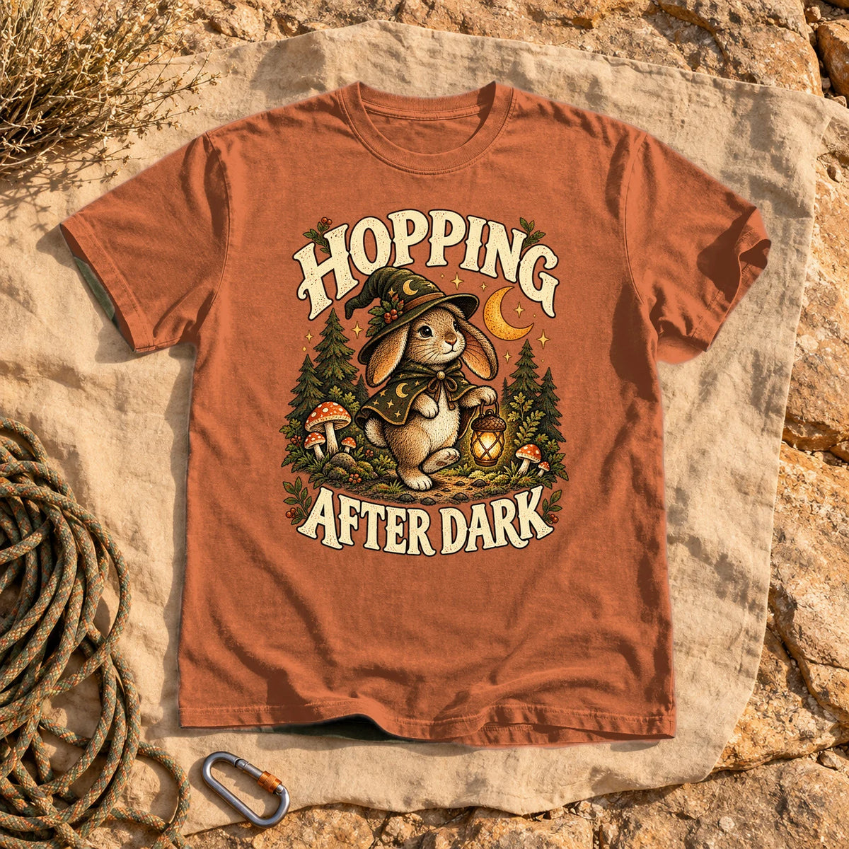 Hopping After Dark Witch Bunny Graphic Tee on Yam Premium Tee