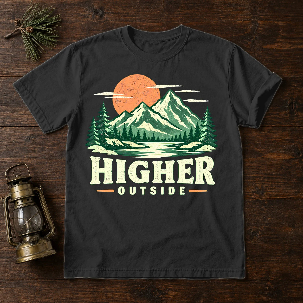 Higher Outside Vintage Mountain Graphic Tee on Black Premium Tee