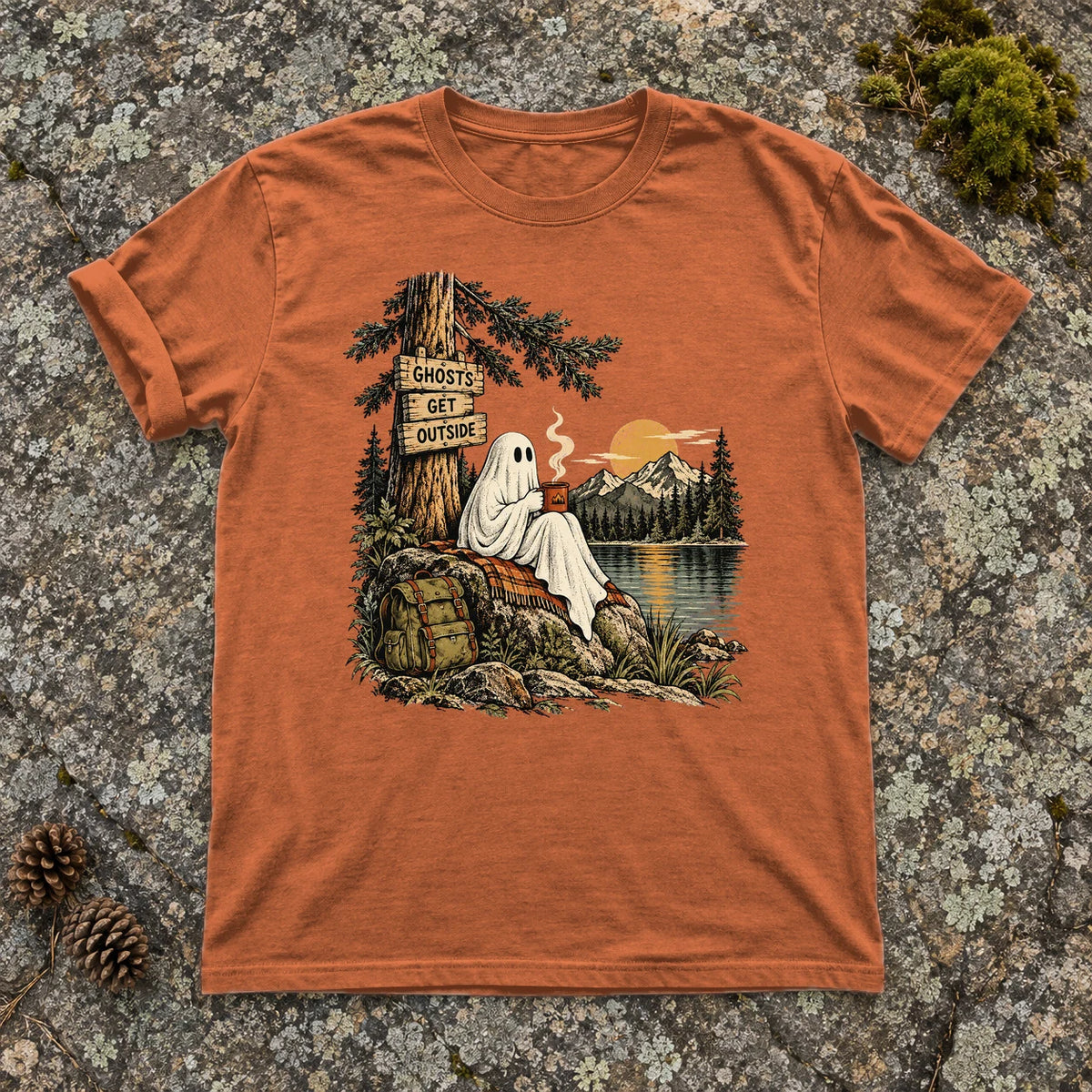 Ghosts Get Outside Graphic Tee on Yam Premium Tee