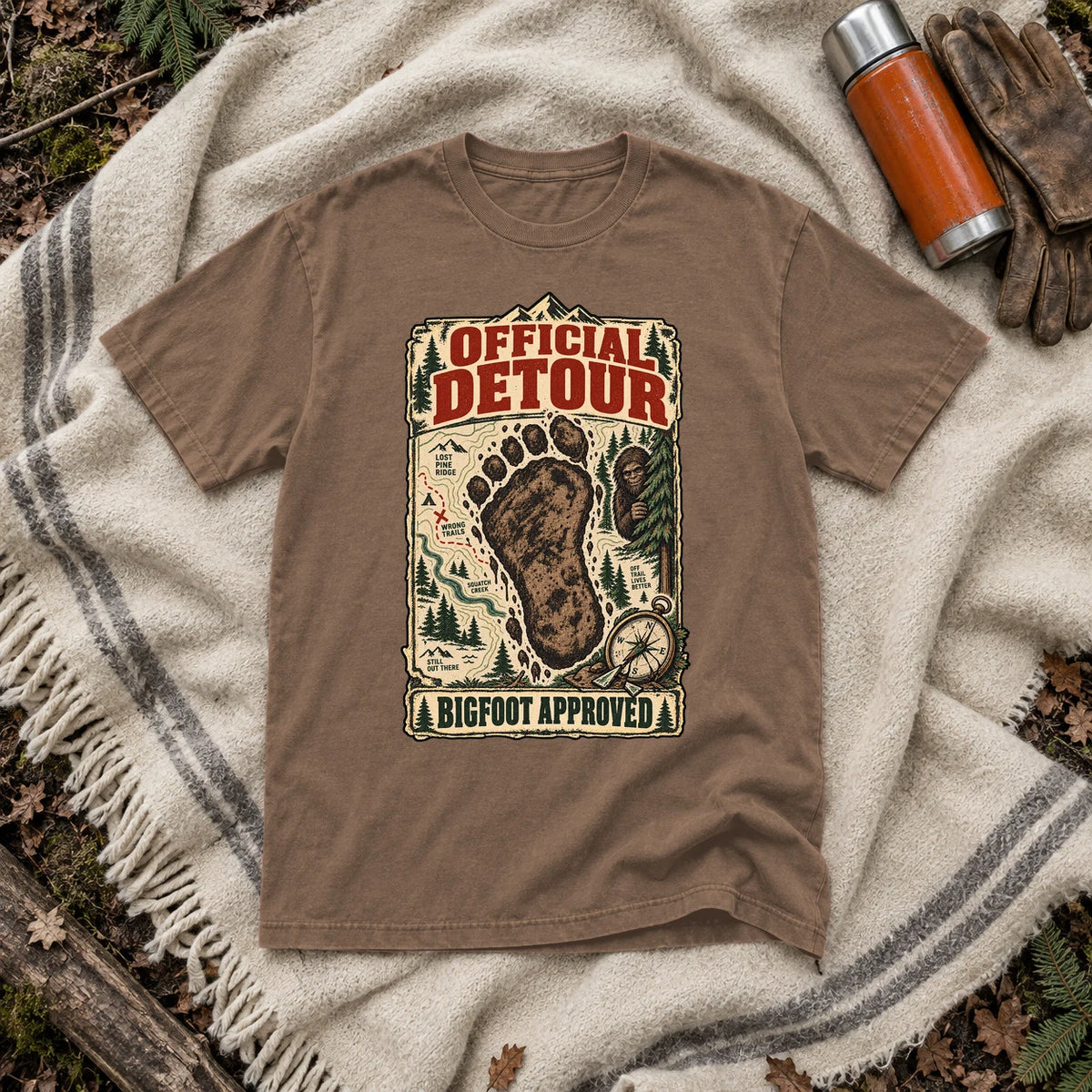 Official Detour Bigfoot Graphic Tee on Espresso Premium Tee