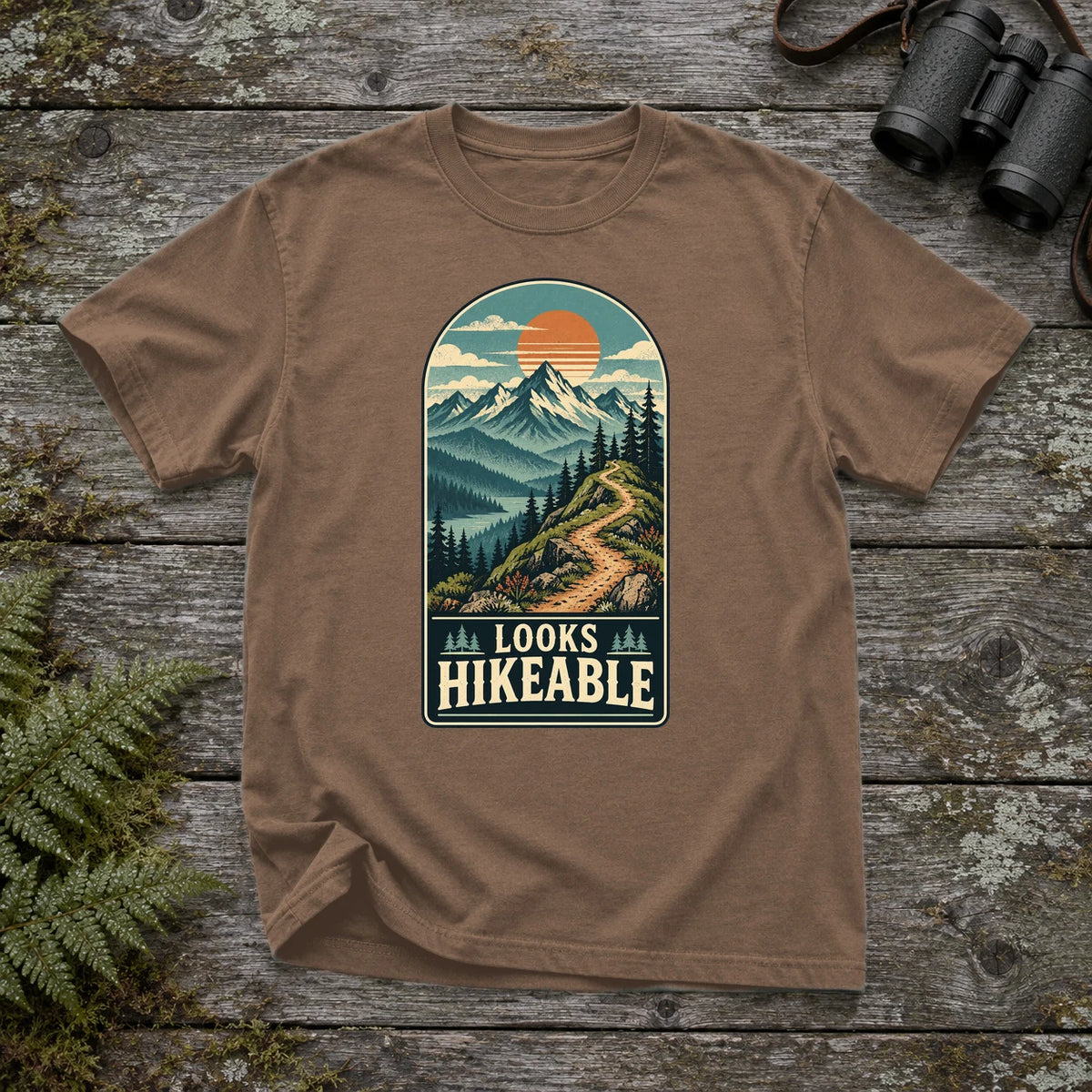 Looks Hikeable Vintage Mountain Graphic Tee on Espresso Premium Tee