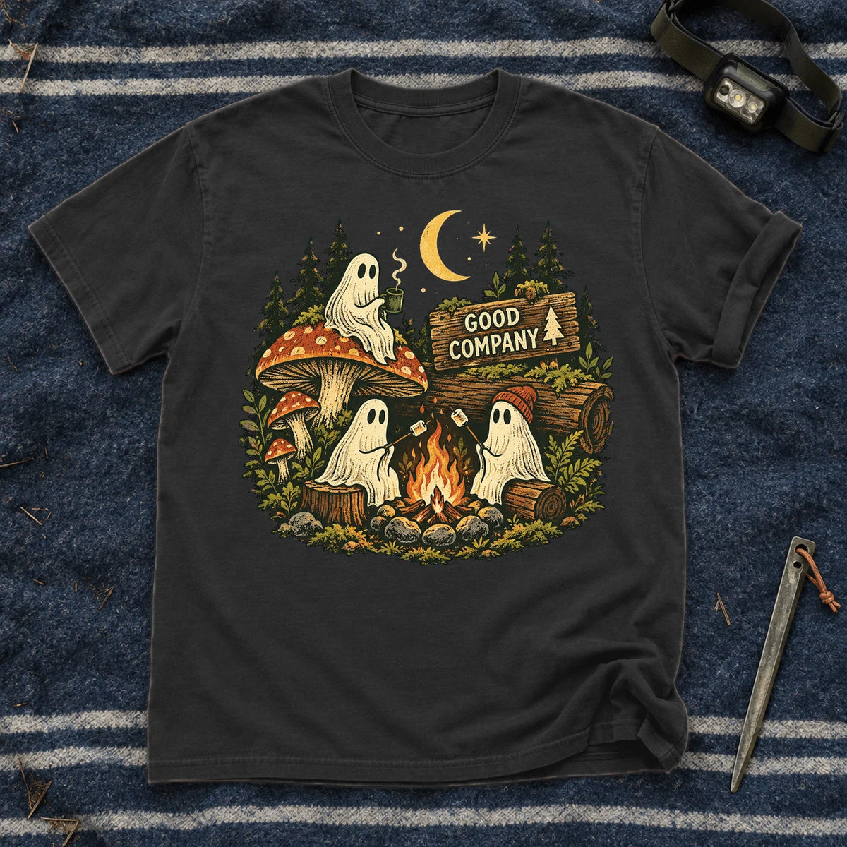 Good Company Ghost Campfire Graphic Tee on Black Premium Tee