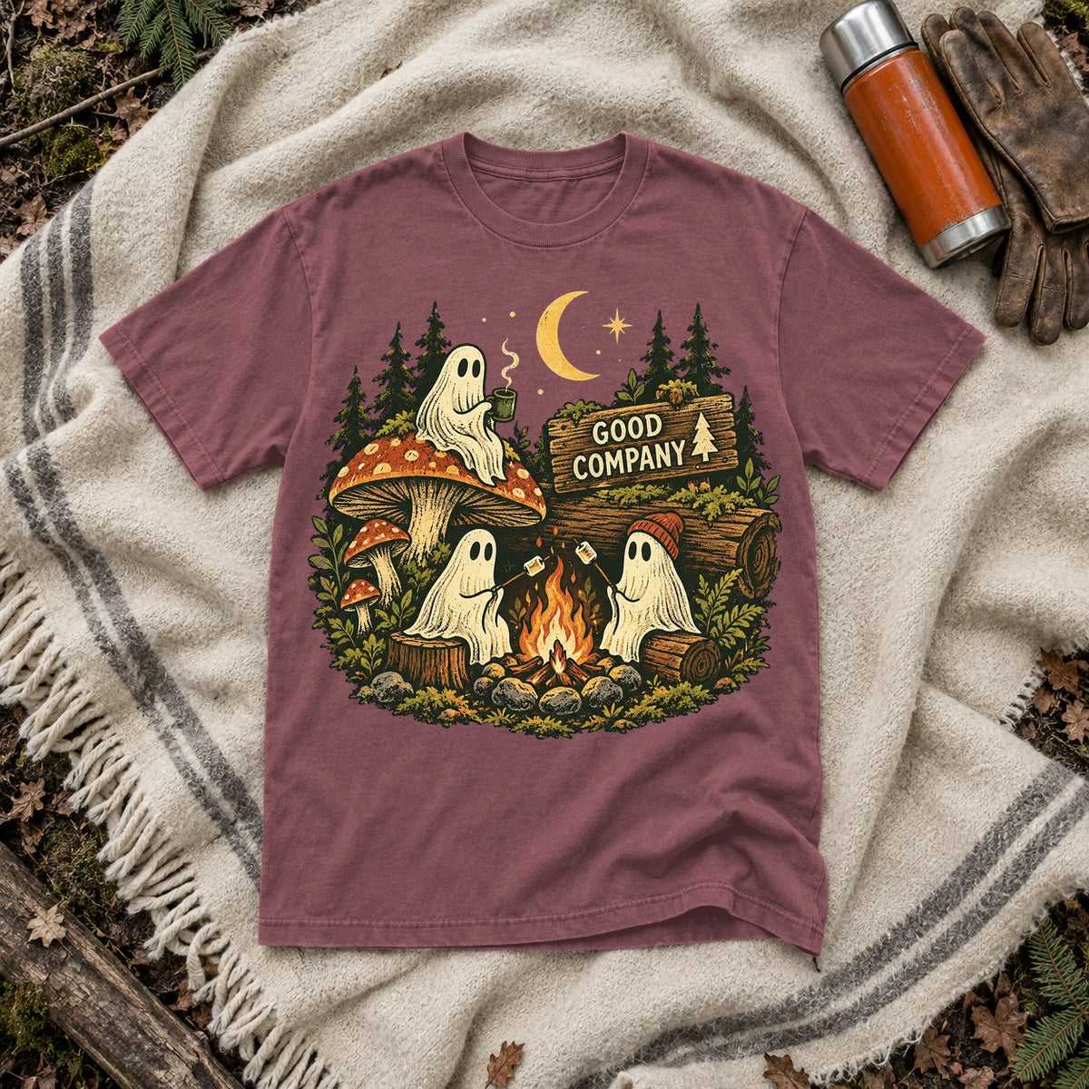 Good Company Ghost Campfire Graphic Tee on Brick Premium Tee