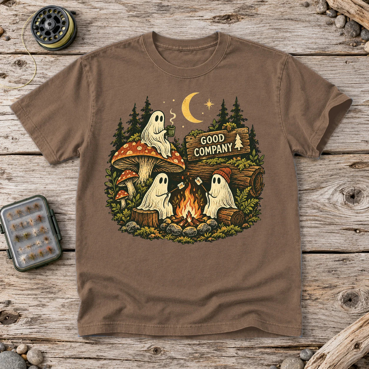 Good Company Ghost Campfire Graphic Tee on Espresso Premium Tee