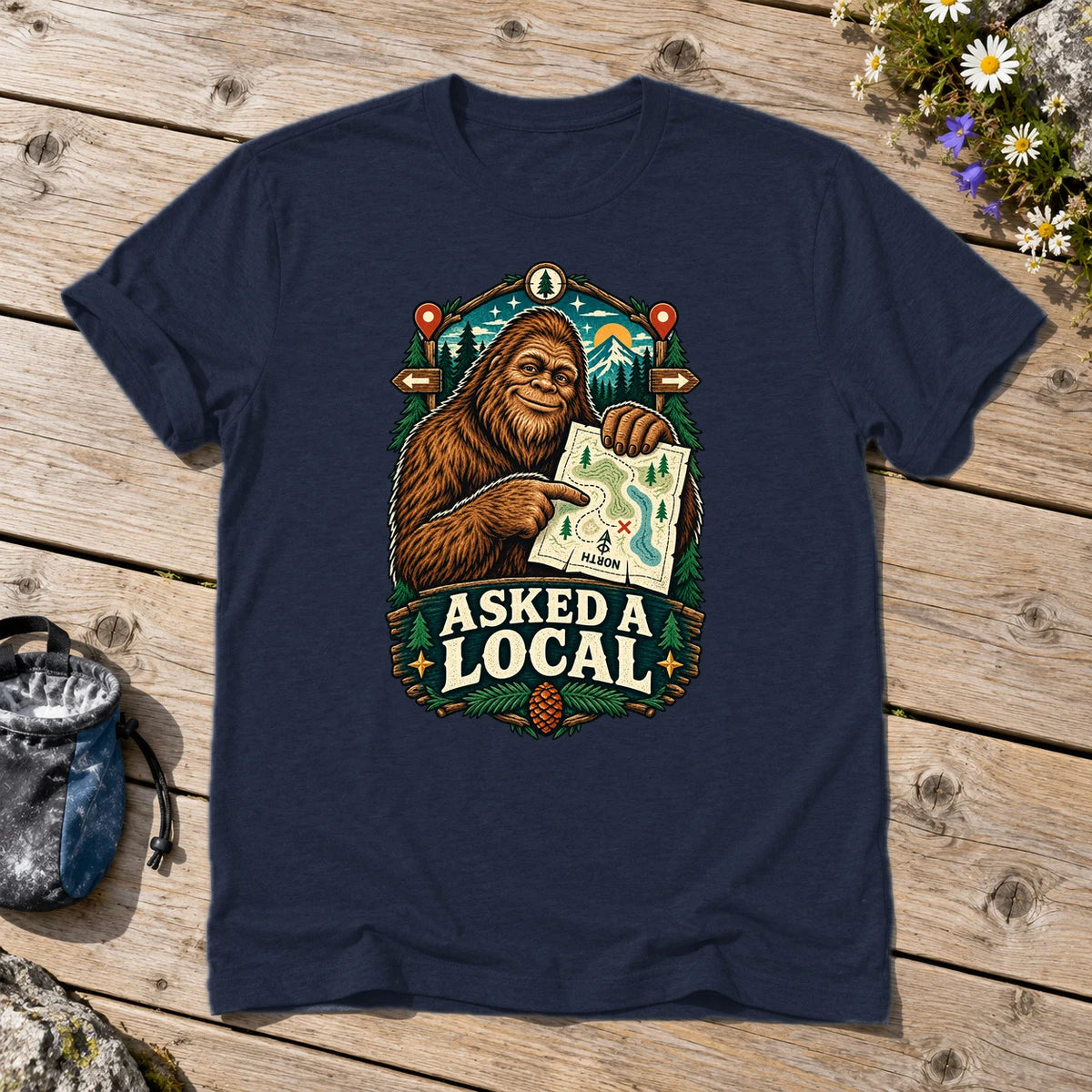 Asked A Local Bigfoot Graphic Tee on Navy Everyday Soft Tee