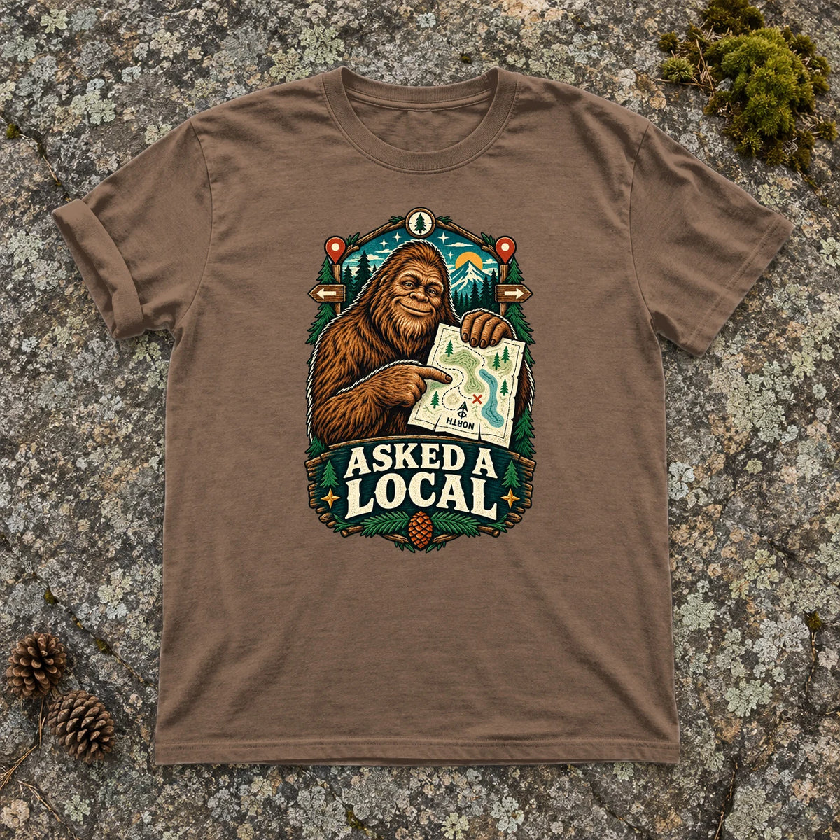 Asked A Local Bigfoot Graphic Tee on Espresso Premium Tee