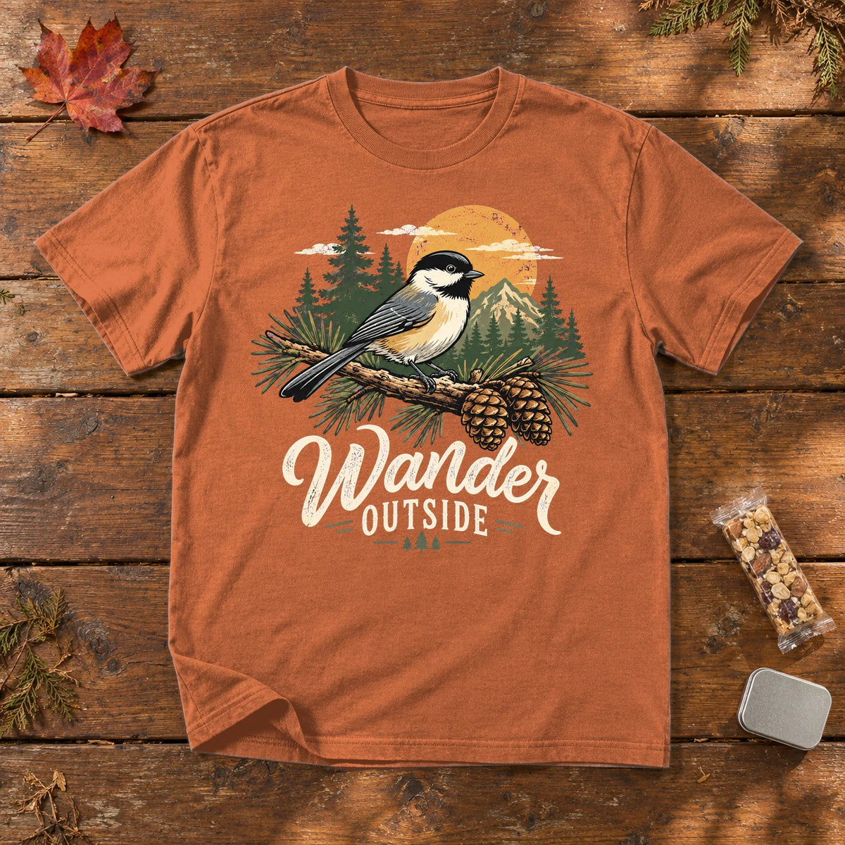 Wander Outside Chickadee Graphic Tee on Yam Premium Tee