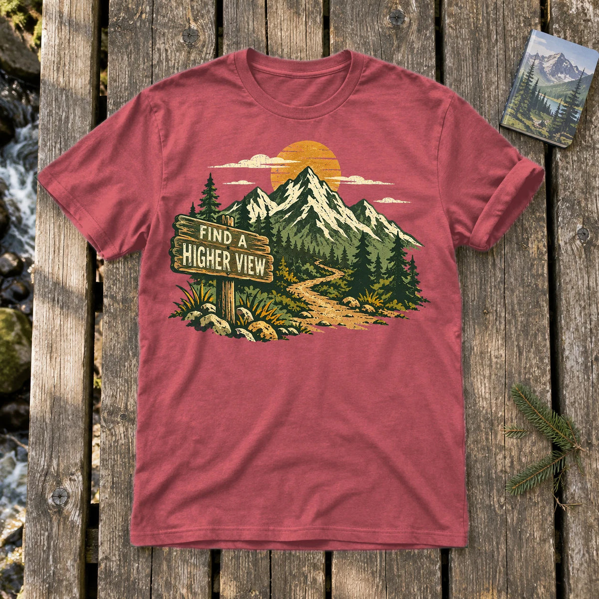 Find A Higher View Mountain Graphic Tee on Heather Red Everyday Soft Tee