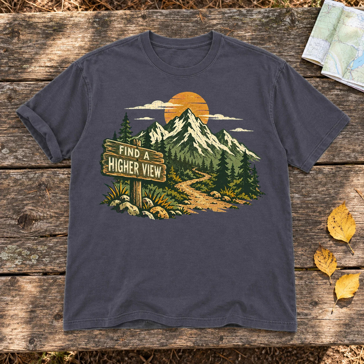 Find A Higher View Mountain Graphic Tee on Navy Premium Tee